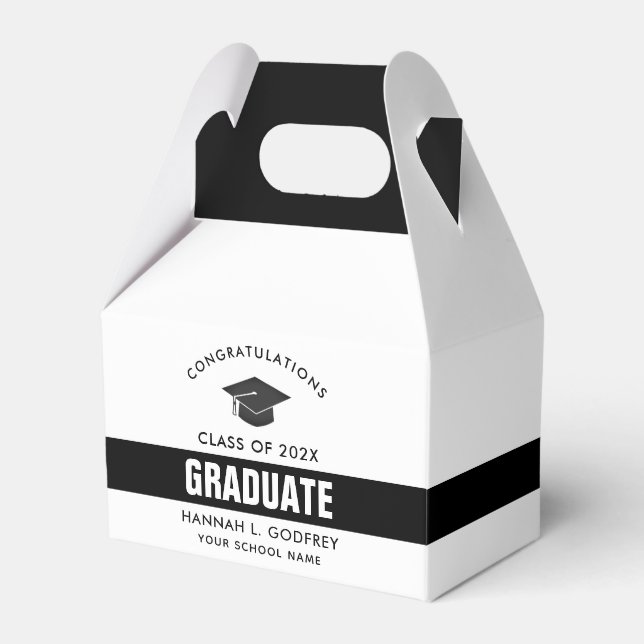 Graduation Photo Collage Black and White Favor Box (Front Side)