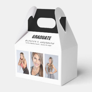 Graduation Photo Collage Black and White Favor Boxes