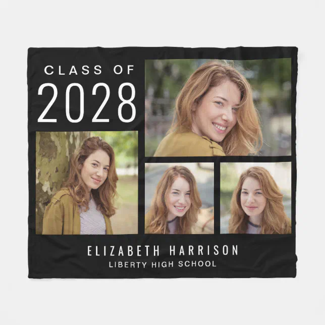 Graduation Photo Collage Black Fleece Blanket Zazzle