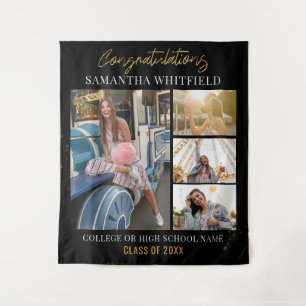 Graduation Photo Collage Black Photobooth Tapestry