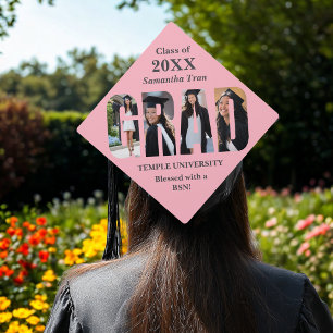 Graduation Photo Collage Blessed PinkTrendy Modern Cap Topper