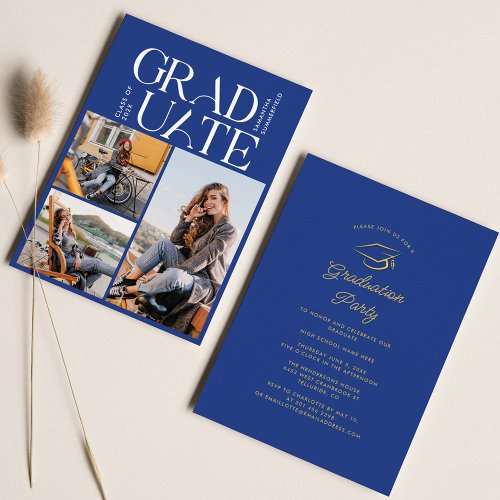 Graduation Photo Collage Blue 2024 Graduate Party Invitation