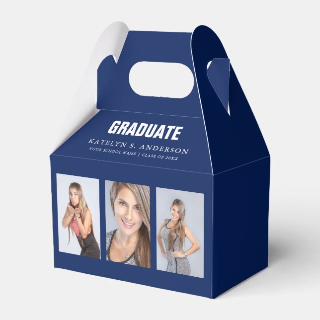 Graduation Photo Collage Blue Custom Favor Box (Front Side)