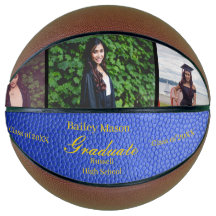 Graduation Photo Collage Blue Leather Basketball