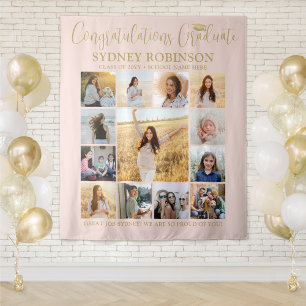 Graduation Photo Collage Blush Pink Gold Backdrop