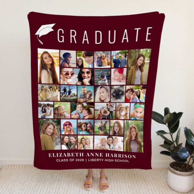 Graduation Photo Collage Burgundy Fleece Blanket (Graduation Photo Collage Burgundy Fleece Blanket)
