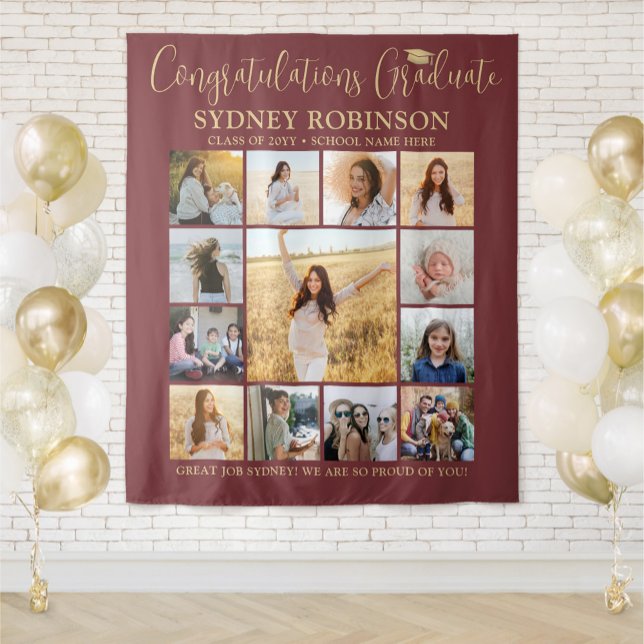 Graduation Photo Collage Burgundy & Gold Backdrop (Creator Uploaded)