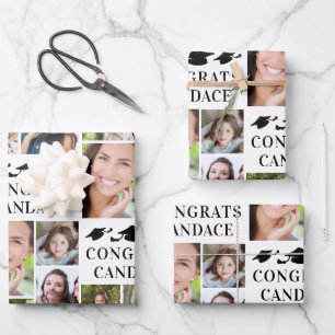 Graduation Photo Collage CONGRATS Name 7 Photos Wrapping Paper Sheets