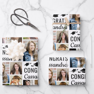 Graduation Photo Collage CONGRATS Name 7 Photos Wrapping Paper Sheets