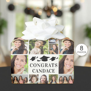 Graduation Photo Collage Congrats Name 8 Pictures Wrapping Paper
