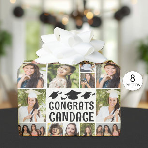 Graduation Photo Collage Congrats Name Class Year Wrapping Paper