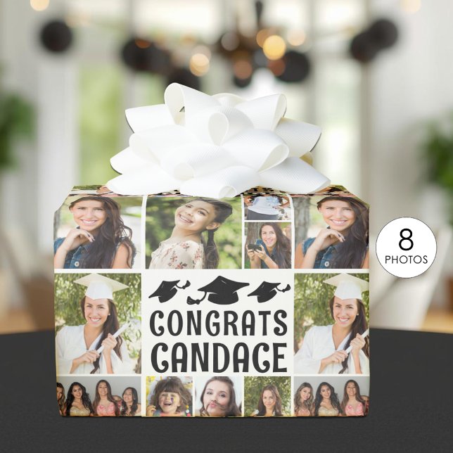 Graduation Photo Collage Congrats Name Class Year Wrapping Paper (Creator Uploaded)