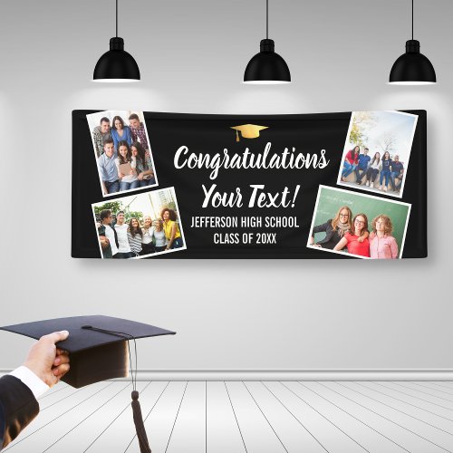 Graduation Photo Collage Congrats Senior Black  Banner