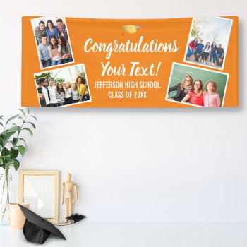 Graduation Photo Collage Congrats Senior Orange Ba Banner by colorfulgalshop at Zazzle