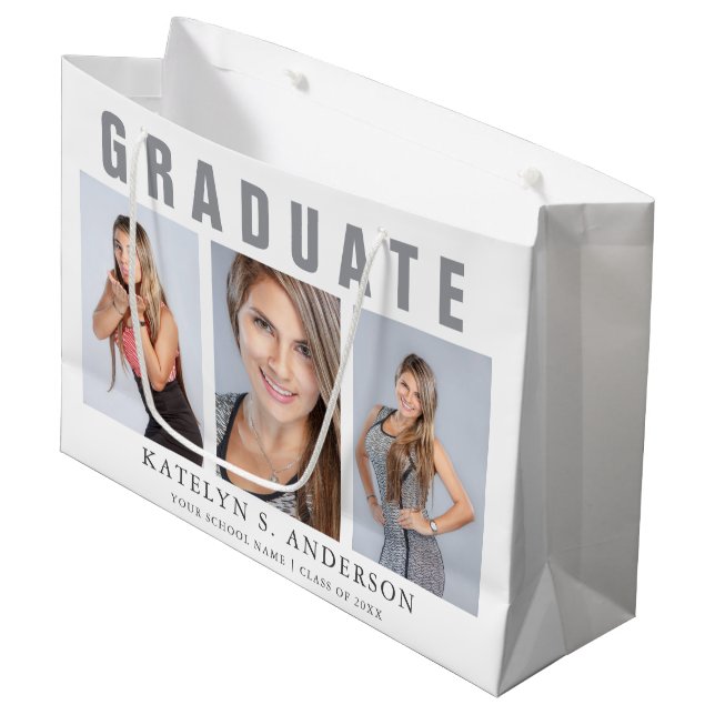 Graduation Photo Collage Congratulations Large Gift Bag (Front Angled)