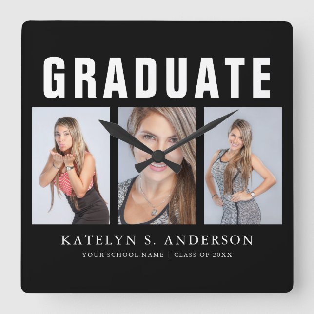 Graduation Photo Collage Congratulations Square Wa Wall Clock (Front)