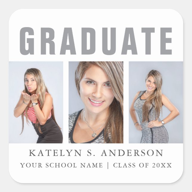 Graduation Photo Collage Congratulations White Square Sticker (Front)