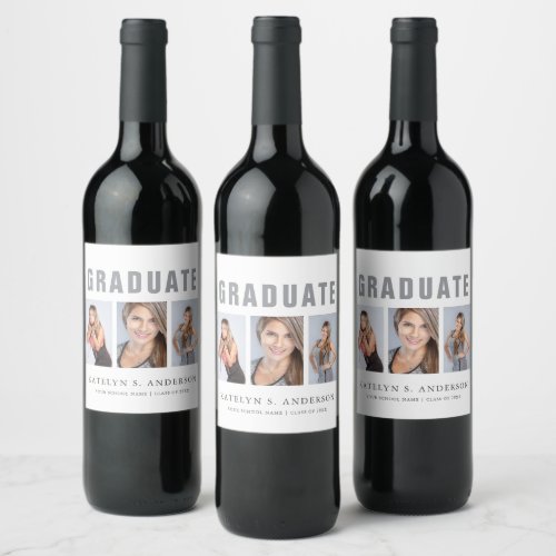 Graduation Photo Collage Congratulations Wine Label