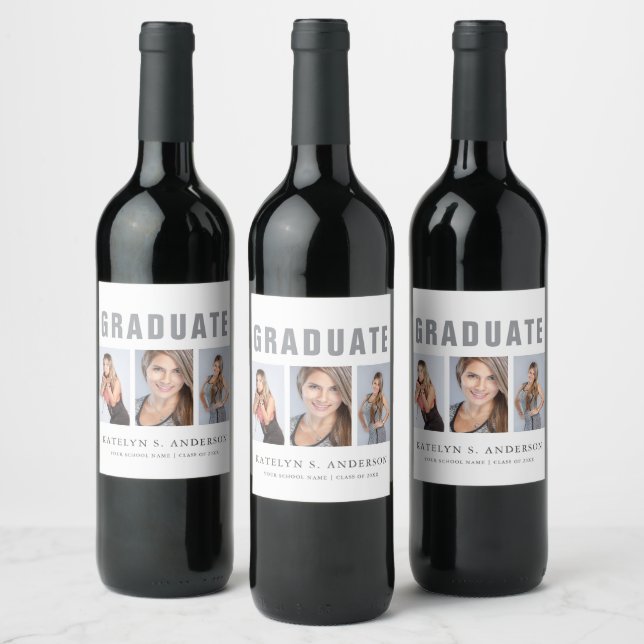 Graduation Photo Collage Congratulations Wine Label (Bottles)