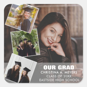 Graduation Photo Collage Four Photos Custom Square Sticker
