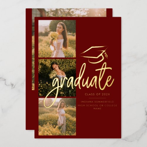 Graduation Photo Collage Gold Foil Announcement