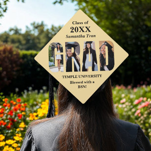 Graduation Photo Collage Gold Fun Trendy Modern Cap Topper