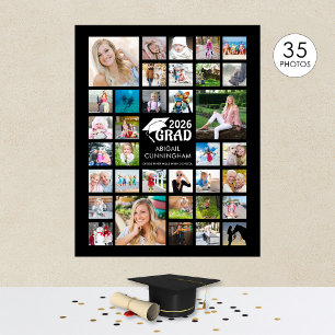 Graduation Photo Collage GRAD Commemorative Black Poster
