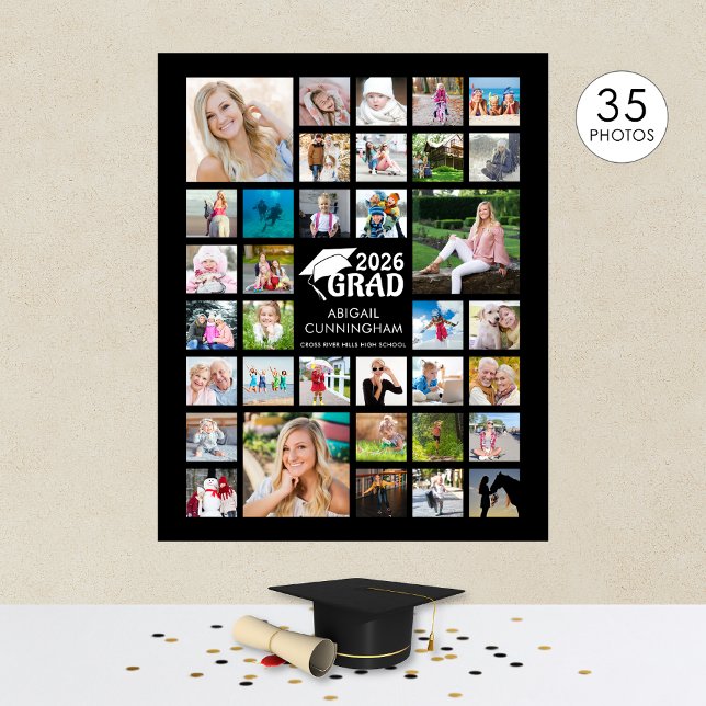Graduation Photo Collage GRAD Commemorative Black Poster (Creator Uploaded)