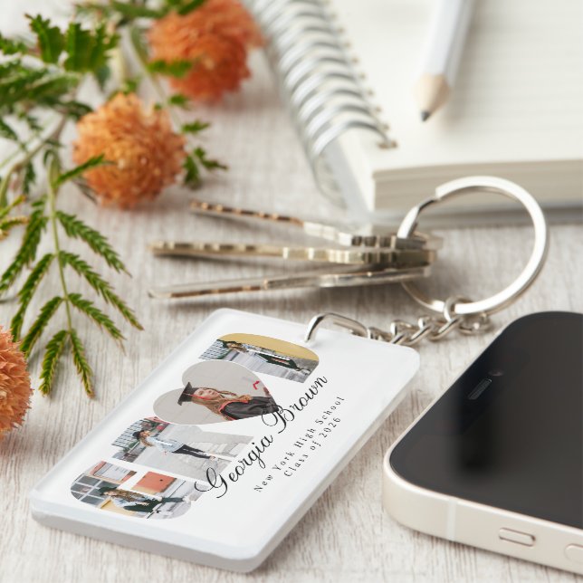 Graduation Photo Collage Graduate Gift Keepsake Keychain (Front Right)