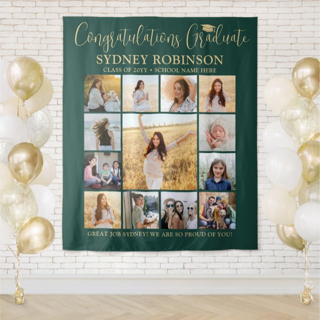 Graduation Photo Collage Green and  Gold Backdrop (Creator Uploaded)