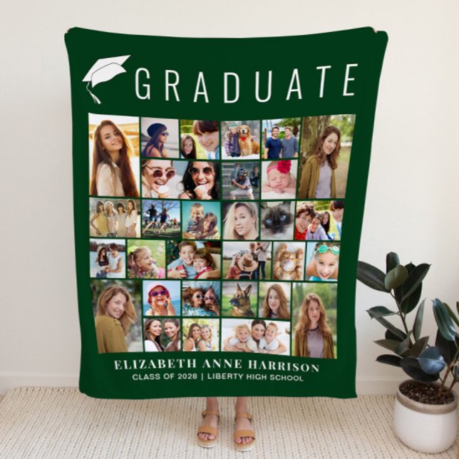 Graduation Photo Collage Green Fleece Blanket (Graduation Photo Collage Green Fleece Blanket)