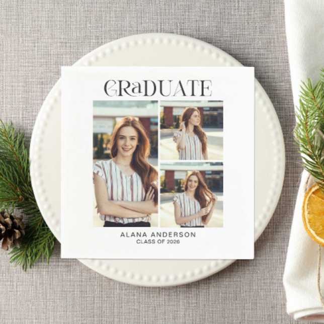 Graduation Photo Collage Modern Elegant Napkins (Creator Uploaded)