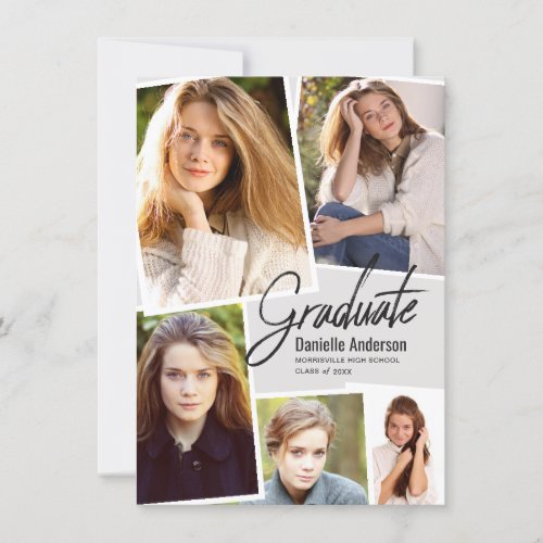 Graduation Photo Collage Modern Marker Script Announcement