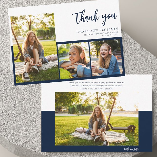 Graduation Photo Collage Modern Script Graduate Thank You Card (Graduation Photo Collage Modern Script Graduate Thank You Card)