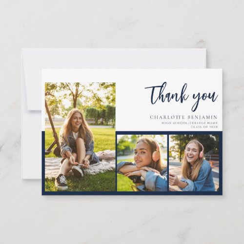 Graduation Photo Collage Modern Script Graduate Thank You Card