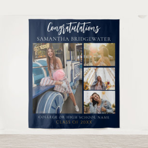 Graduation Photo Collage Navy Blue 2026 Backdrop