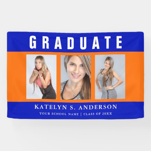 Graduation Photo Collage Orange and Blue Banner