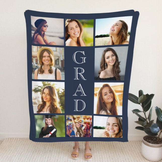Graduation Photo Collage Personalized Blue Sherpa Blanket (Creator Uploaded)