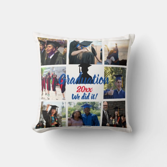 Graduation Photo Collage Personalized Throw Pillow (Front)