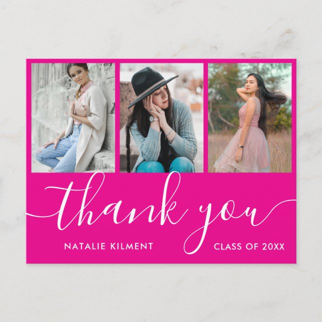 Graduation Photo Collage Pink Thank You Postcard (Front)