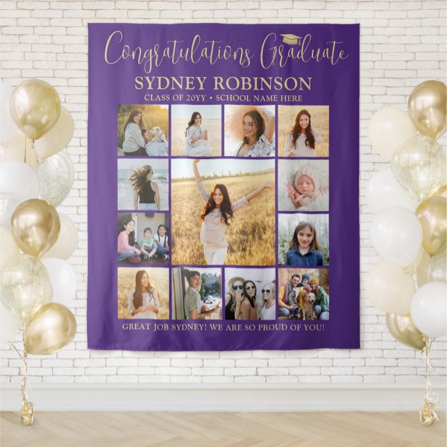 Graduation Photo Collage Purple and  Gold Backdrop (Creator Uploaded)