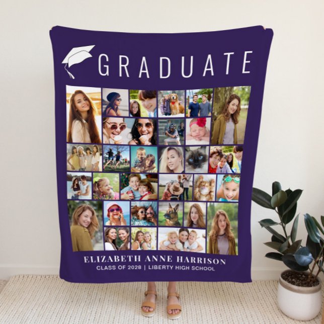 Graduation Photo Collage Purple Fleece Blanket (Graduation Photo Collage Purple Fleece Blanket)