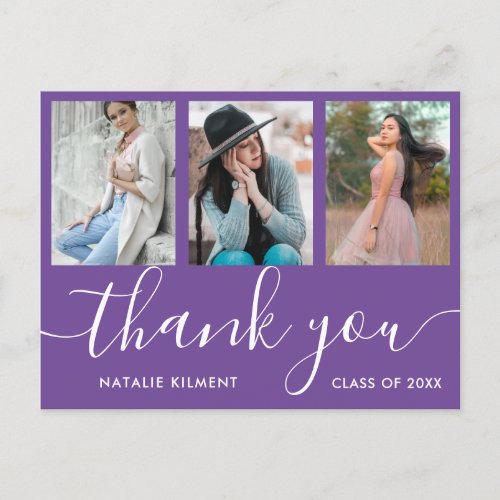 Graduation Photo Collage Purple Thank You Postcard