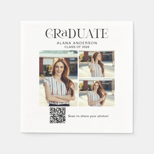 Graduation Photo Collage QR Code Photo Share Napkins (Front)