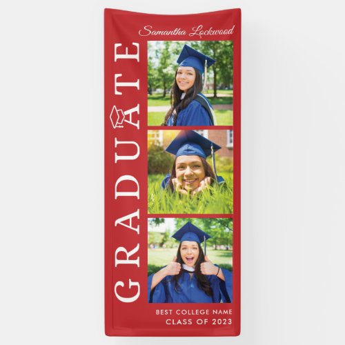 Graduation Photo Collage Red and White Grad 2024 Banner