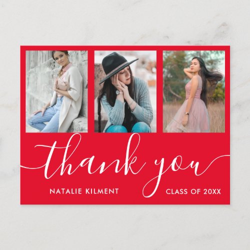 Graduation Photo Collage Red Thank You Postcard