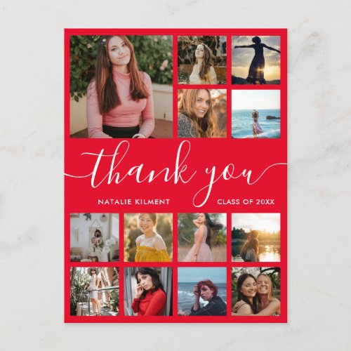 Graduation Photo Collage Red Thank You Postcard