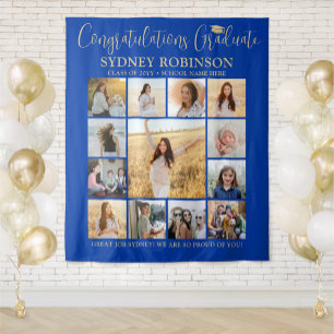 Graduation Photo Collage Royal Blue Gold Backdrop