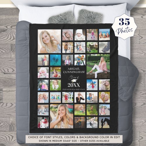 Graduation Photo Collage Script CLASS OF Black Fleece Blanket