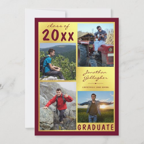 Graduation Photo Collage Script Name Maroon Gold Announcement